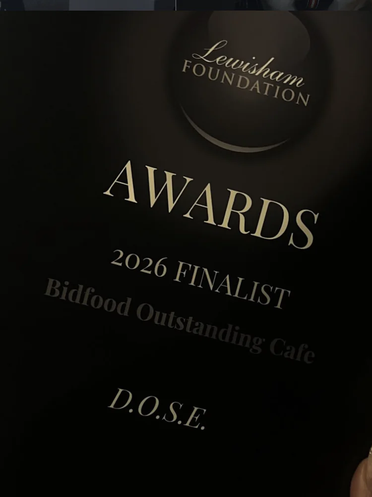 D.O.S.E's 2026 Lewisham Foundation Bidfood Outstanding Cafe finalist certificate